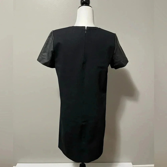 Club Monaco Short Sleeve Leather Accents  Shift Dress Black - Picture 9 of 13